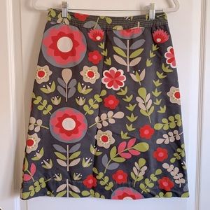 Boden pink green and grey a-line floral skirt